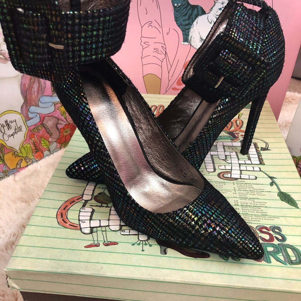 Jeffrey Campbell Iridescent Black Multi Ankle Strap Heels - Picture 3 of 8